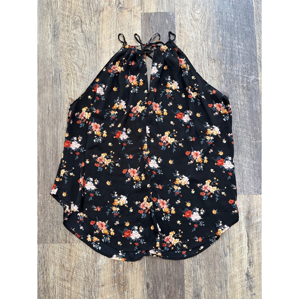 Lush‎ Black Floral Halter Top Keyhole Tie Back Blouse T11412P-006-DG Mens M